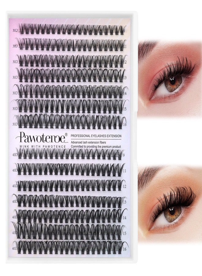 Pawotence Lash Clusters 280pcs Individual Lashes 30D 40D Cluster Eyelash Extensions 9-16mm Eyelash Clusters Lash Extensions for Self Application (30D&40D, 0.07D, 9-16mm) - Image 1